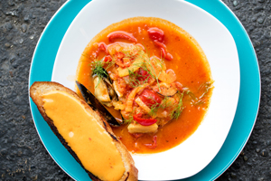 QUICK LINGCOD & MUSSEL BOUILLABAISSE WITH PIQUILLO ROUILLE