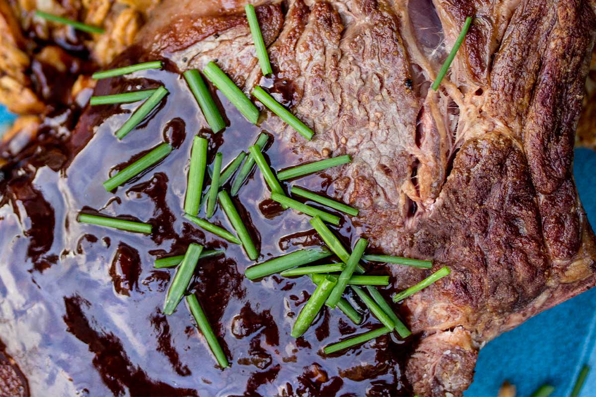 Grass-Fed Beef Cowboy Steaks with Porter Chocolate Sauce 