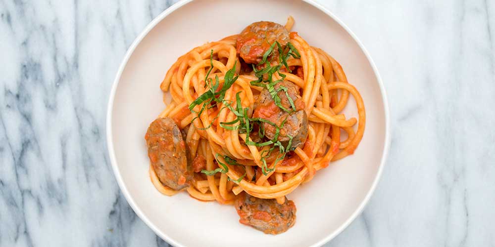 Bucatini All’ Amatriciana with Wild Boar Sausage