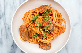 Bucatini All’ Amatriciana with Wild Boar Sausage