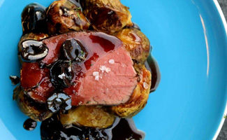 Roast Bison Tenderloin with Brussels Sprouts