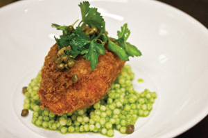 FRIED HALIBUT CHEEKS WITH HERBED COUSCOUS