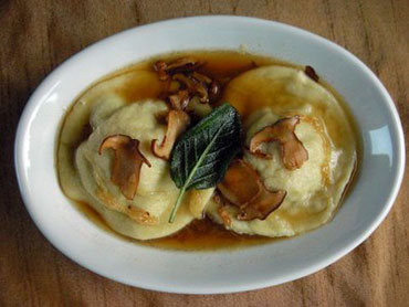 Braised Rabbit Ravioli with Caramelized Shallot and Chanterelle Jus