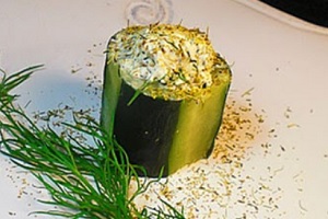 Cucumber Cups with Dill Pollen Cream Cheese