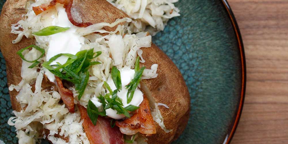 Loaded-Up Cheese, Kraut & Bacon Spuds