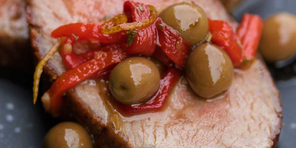 Iberico Pork w/ Garlic, Olives & Peppers