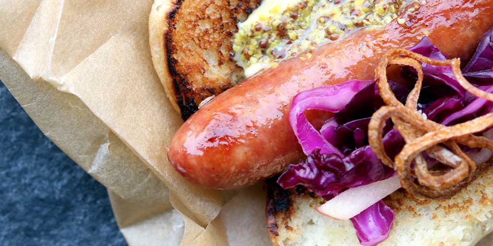 Kurobuta Pork Hot Dogs w/ Apple-Cabbage Slaw