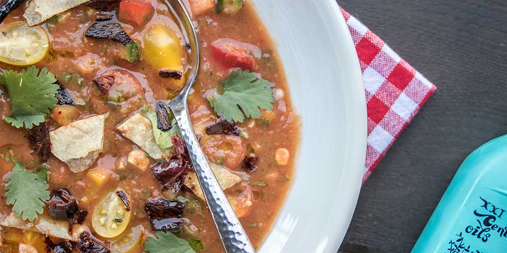 Mexican-Inspired Gazpacho with Herbs, Chilies & Avocado
