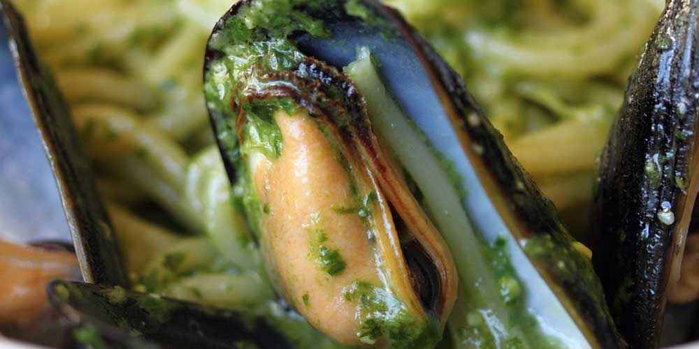 Pasta with Pesto & Mussels