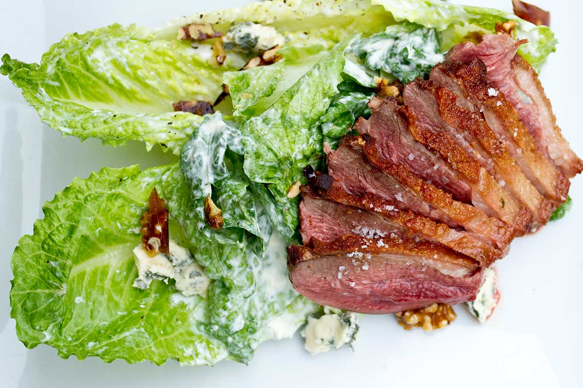 Seared Goose Breast with Apple & Blue Cheese Salad