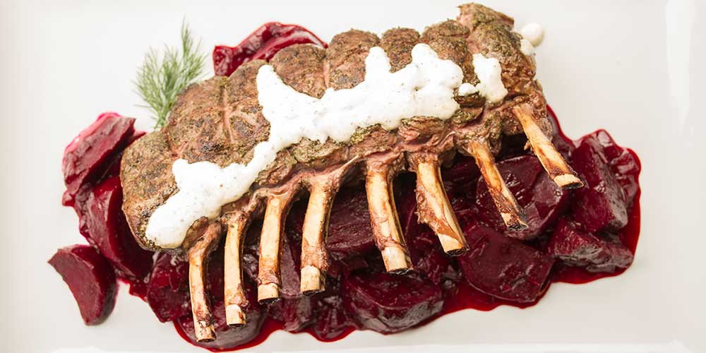 Rack of Venison on Beets w/ Horseradish Crème