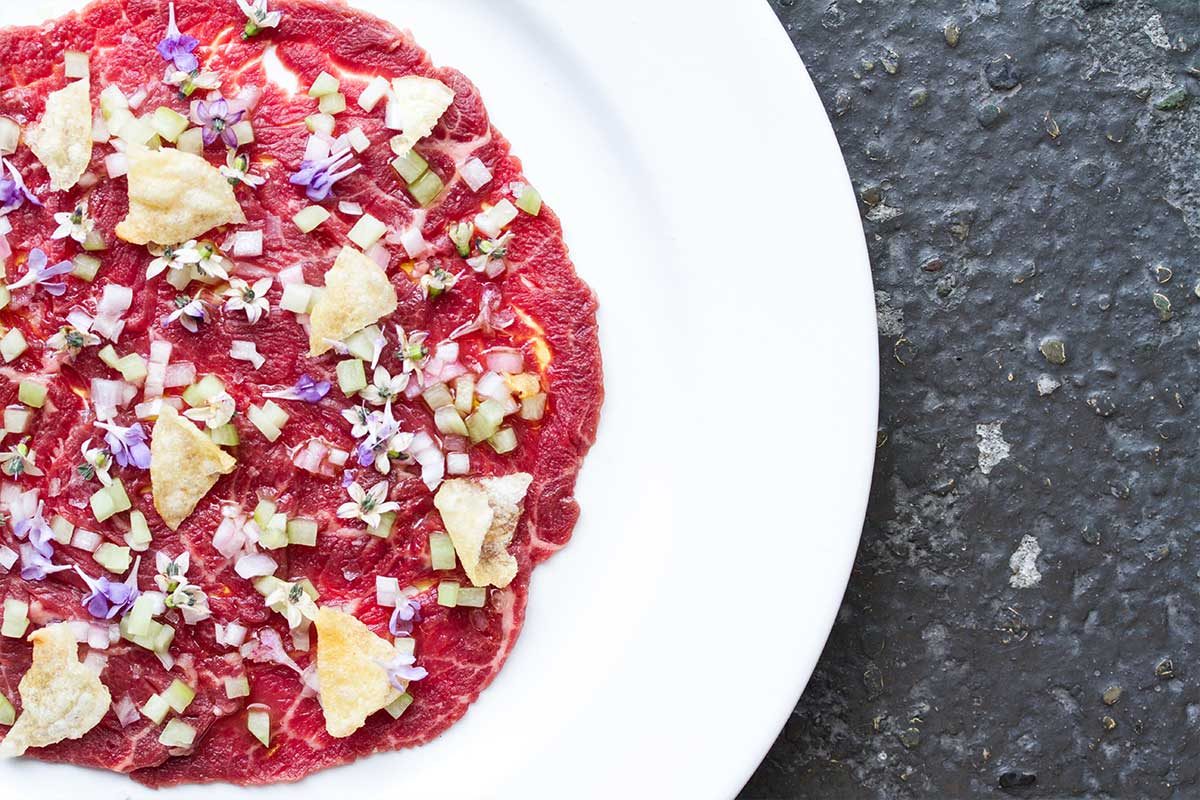 Wagyu Carpaccio w/ Pickled Cucumber and Shallots