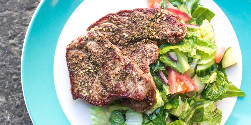 Za’atar Veal Cutlets with Eastern Mediterranean Salad