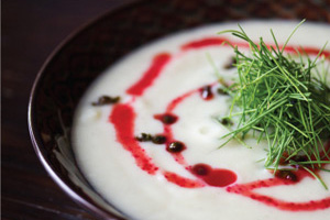 PARSNIP & VANILLA SOUP WITH BEET OIL & FRIED CAPERS