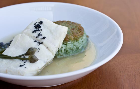 poached-halibut-rice-cake