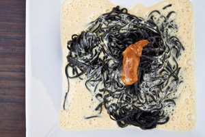 Squid Ink Pasta with Uni Sabayon